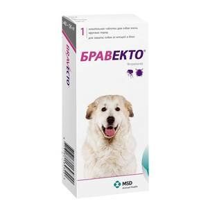БРАВЕКТО ОТ БЛОХ/КЛЕЩЕЙ Д/СОБАК ЗАЩИТА НА 12 НЕДЕЛЬ 40-56КГ. 1400МГ. №1 ТАБ. (ВЕТ.)