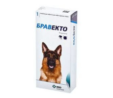 БРАВЕКТО ОТ БЛОХ/КЛЕЩЕЙ Д/СОБАК ЗАЩИТА НА 12 НЕДЕЛЬ 20-40КГ. 1000МГ. №1 ТАБ. (ВЕТ.)