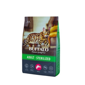 МР.БАФФАЛО STERILIZED КОРМ СУХ. Д/КОШЕК ЛОСОСЬ 400Г. (ВЕТ.) [MR.BUFFALO]