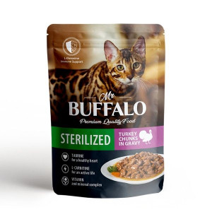 МР.БАФФАЛО STERILIZED КОРМ Д/КОШЕК ИНДЕЙКА В СОУСЕ 85Г. ПАУЧ (ВЕТ.) [MR.BUFFALO]