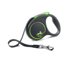 ФЛЕКСИ РУЛЕТКА БЛЭК ДЕЗАЙН ДО 15КГ. 5М. Р.S РЕМЕНЬ ЗЕЛ. (ВЕТ.) [FLEXI]