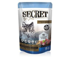 СЕКРЕТ ФО ПЕТС ЛАЙФ ФОРС ПАУЧ Д/СТЕРИЛ.КОШЕК И КАСТРИР.КОТОВ КУСОЧКИ В СОУСЕ С ГОВЯДИНОЙ 85Г. /АРТ.5103/ (ВЕТ.) [SECRET FOR PETS LIFE FORCE]