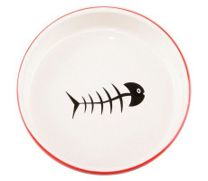 МР.КРАНЧ МИСКА КЕРАМИЧ. Д/КОШЕК 300МЛ. КРАСНО-БЕЛ. С РЫБКАМИ (ВЕТ.) [MR.KRANCH]