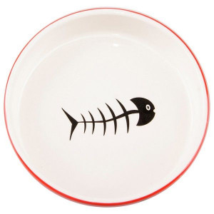 МР.КРАНЧ МИСКА КЕРАМИЧ. Д/КОШЕК 300МЛ. КРАСНО-БЕЛ. С РЫБКАМИ (ВЕТ.) [MR.KRANCH]