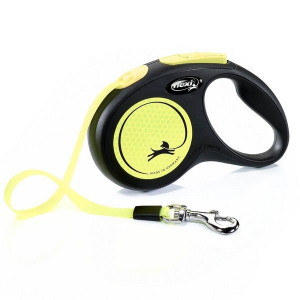 ФЛЕКСИ РУЛЕТКА НЬЮ НЕОН ДО 15КГ. 5М. Р.S РЕМЕНЬ ЧЕРН./НЕОН ЖЕЛТ. (ВЕТ.) [FLEXI]