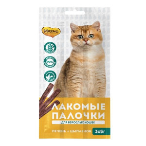 МНЯМС ЛАКОМЫЕ ПАЛОЧКИ Д/КОШЕК 13,5СМ. ЦЫПЛЕНОК+ПЕЧЕНЬ 5Г. №3 (ВЕТ.)