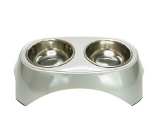 СУПЕРДИЗАЙН МИСКА ДВОЙНАЯ НА МЕЛАМИН. ПОДСТАВКЕ МЕТАЛЛИК 2Х160МЛ. БЕЛ. (ВЕТ.) [SUPERDESIGN]