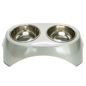 СУПЕРДИЗАЙН МИСКА ДВОЙНАЯ НА МЕЛАМИН. ПОДСТАВКЕ МЕТАЛЛИК 2Х160МЛ. БЕЛ. (ВЕТ.) [SUPERDESIGN]