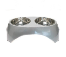 СУПЕРДИЗАЙН МИСКА ДВОЙНАЯ НА МЕЛАМИН. ПОДСТАВКЕ МЕТАЛЛИК 2Х350МЛ. БЕЛ. (ВЕТ.) [SUPERDESIGN]