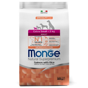 МОНЖЕ ДОГ SPECIALITY LINE MONOPROTEIN КОРМ СУХ. Д/ВЗР.СОБАК МИНИАТЮРН.ПОРОД EXTRA SMALL ЛОСОСЬ+РИС 800Г. (ВЕТ.) [MONGE DOG]