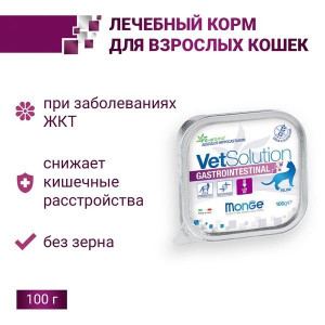 МОНЖЕ КЭТ VETSOLUTION КОРМ Д/КОШЕК ПРИ ЗАБОЛЕВ.ЖКТ ГАСТРОИНТЕСТИНАЛ 100Г. (ВЕТ.) [MONGE CAT]