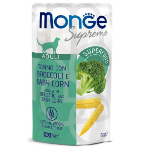 МОНЖЕ КЭТ SUPREME ВЛАЖН.КОРМ Д/ВЗР.КОШЕК БРОККОЛИ+МИНИ-КУКУРУЗА 80Г. (ВЕТ.) [MONGE CAT]