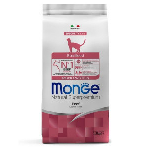 МОНЖЕ КЭТ SPECIALITY LINE MONOPROTEIN КОРМ СУХ. Д/СТЕРИЛ.КОШЕК STERILISED ГОВЯДИНА 1,5КГ. (ВЕТ.) [MONGE CAT]