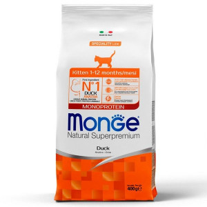МОНЖЕ КЭТ SPECIALITY LINE MONOPROTEIN КОРМ СУХ. Д/КОТЯТ,БЕРЕМ.КОШЕК УТКА 400Г. (ВЕТ.) [MONGE CAT]