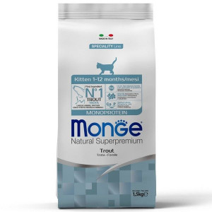 МОНЖЕ КЭТ SPECIALITY LINE MONOPROTEIN КОРМ СУХ. Д/КОТЯТ,БЕРЕМ.КОШЕК ФОРЕЛЬ 1,5КГ. (ВЕТ.) [MONGE CAT]