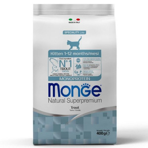 МОНЖЕ КЭТ SPECIALITY LINE MONOPROTEIN КОРМ СУХ. Д/КОТЯТ,БЕРЕМ.КОШЕК ФОРЕЛЬ 400Г. (ВЕТ.) [MONGE CAT]