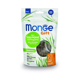 МОНЖЕ КЭТ GIFT ХРУСТ.ПОДУШЕЧКИ С НАЧИНКОЙ Д/КОШЕК Д/ВЫВОДА ШЕРСТИ HAIRBALL ЛОСОСЬ+КОШ.МЯТА 60Г. (ВЕТ.) [MONGE CAT]