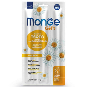МОНЖЕ КЭТ GIFT МЯГКИЕ ПАЛОЧКИ Д/КОТЯТ ФОРЕЛЬ+РОМАШКА 15Г. (ВЕТ.) [MONGE CAT]