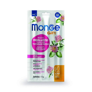 МОНЖЕ КЭТ GIFT МЯГКИЕ ПАЛОЧКИ Д/КОШЕК Д/ЗДОРОВОЙ КОЖИ SKIN SUPPORT ТРЕСКА+КРАСН.КЛЕВЕР 15Г. (ВЕТ.) [MONGE CAT]