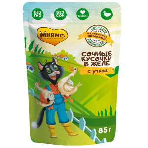 МНЯМС ВЛАЖН.КОРМ Д/КОШЕК СОЧНЫЕ КУСОЧКИ В ЖЕЛЕ ФЕРМЕРСКАЯ ЯРМАРКА УТКА 85Г. (ВЕТ.)