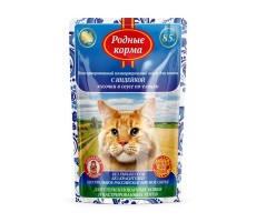 РОДНЫЕ КОРМА КОРМ ВЛАЖН. Д/КОШЕК ИНДЕЙКА КУСОЧКИ В СОУСЕ ПО-ЕЛЕЦКИ 85Г. (ВЕТ.)