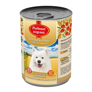 РОДНЫЕ КОРМА КОРМ ВЛАЖН. Д/СОБАК КУРИНЫЕ КУСОЧКИ В СОУСЕ ПО-КУРСКИ 970Г. Б/КРЫШКИ (ВЕТ.)